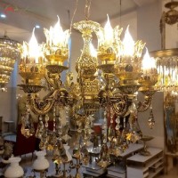 خرید آنلاین، لوستر آلیاژ طلایی رنگ دارای 5 شاخه ی دوبل و سر شاخه های کریستالی، دارای ضمانت، زیر قیمت بازار | هنرظریف