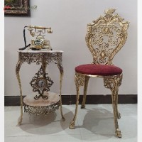 خرید آنلاین، ست میز تلفن و صندلی از جنس برنز، صفحه میز سنگ مرمر و 2 طبقه طراحی جدید و شیک، به قیمت مناسب | هنرظریف