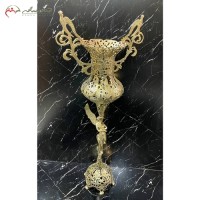خرید آنلاین، کاپ برنزی پرنقش و پایه دار طرح فرشته بالدار و دسته های طرح بلبل، طلایی رنگ، پایه دار، با قیمت مناسب | هنرظریف