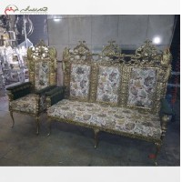 خرید آنلاین، مبلمان برنزی 7 نفره، مدل تسمه دو نگین با طراحی زیبا و پایه های بلند و حلزونی، کیفیت فوق العاده، با قیمت مناسب | هنرظریف