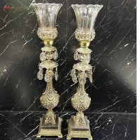 خرید آنلاین، شمعدان های بلند برنزی  مدل دایکاست با لاله های شیشه ای طرح خطی، زیبا، زیر قیمت بازار | هنرظریف