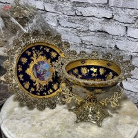 خرید آنلاین، کاسه بشقاب فوق زیبای برنزی با پایه توری، پر نقش و چشم نواز داری ضمانت، زیر قیمت بازار | هنرظریف