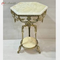خرید آنلاین، میز خاطره برنزی با صفحه سفید سنگی طرح ایفل 6 ضلعی، درجه یک، بدنه طلایی رنگ، با قیمت عالی | هنرظریف