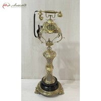 خرید آنلاین، تلفن ایستاده برنزی پر نق و نگار طرح ستون زنبوری برجسته و با پایه سنگی، طلایی رنگ، به قیمت تولیدی | هنرظریف