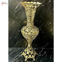 خرید، گلدان برنزی با طرح گل برجسته و با رنگ طلایی و باریک، زیر قیمت بازار | هنرظریف