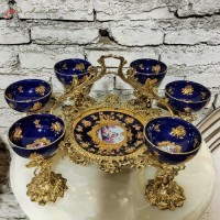 خرید آنلاین، هفت سین شکیل برنجی پایه کوتاه کار شده با طراحی زیبا و پیاله های سنتی سرمه ای، دارای گارانتی، زیر قیمت بازار | هنرظریف