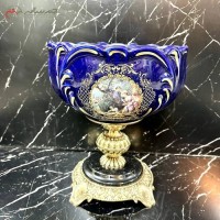 خرید آنلاین، ظرف میوه خوری برنزی با چینی اصل، در طرحی خاص و سلطنتی بر پایه سنگی، در رنگ سرمه ای، زیر قیمت بازار | هنرظریف