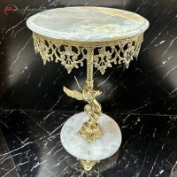 خرید آنلاین، میز خاطره گرد طرح  زیبای فرشته بزرگ و پایه و صفحه سنگی، رنگ طلایی بسیار با کیفیت، قیمت عالی | هنرظریف