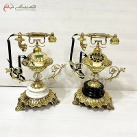 خرید آنلاین، تلفن های برنزی رومیزی با ستون سنگی گرد در دو رنگ مشکی و سفید، پایه دار طرح گل سرخ، با قیمت مناسب | هنرظریف