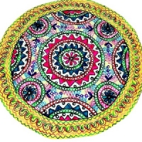 خرید، قیمت و مشخصات رومیزی گرد سوزن دوزی و آینه کاری B-6 با پارچه کتان درجه 1، دوخت با کیفیت بالا | هنرظریف