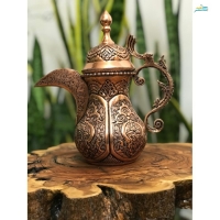 خرید، قیمت و مشخصات قهوه جوش یا دله مسی با قلمزنی اسلیمی اعلاء، ساخته شده با ورق مس ضخیم، کاربردی | هنرظریف